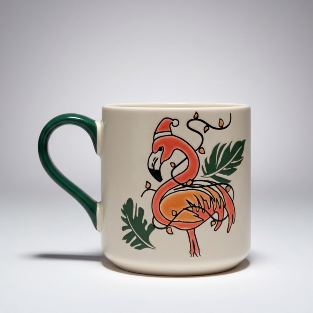 Eli & Ana Festive Flamingo Mug with Green Handle *New*